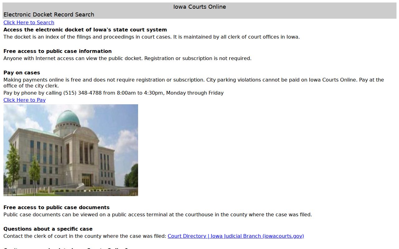 Poweshiek County warrant search Iowa Courts Online landing screen