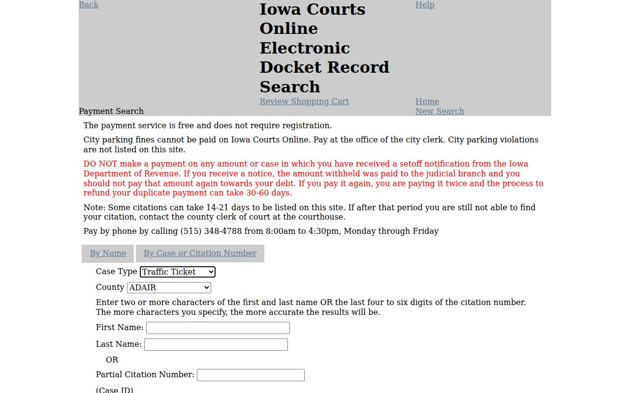 Poweshiek County active warrants Iowa court payment interface