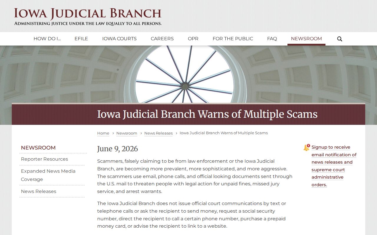 Poweshiek County arrest warrant scam warning