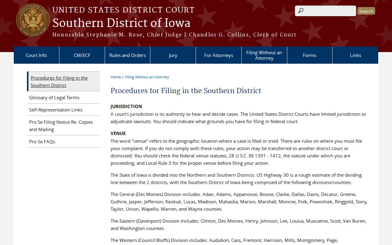 Federal county division list clarifying Poweshiek County warrant jurisdiction