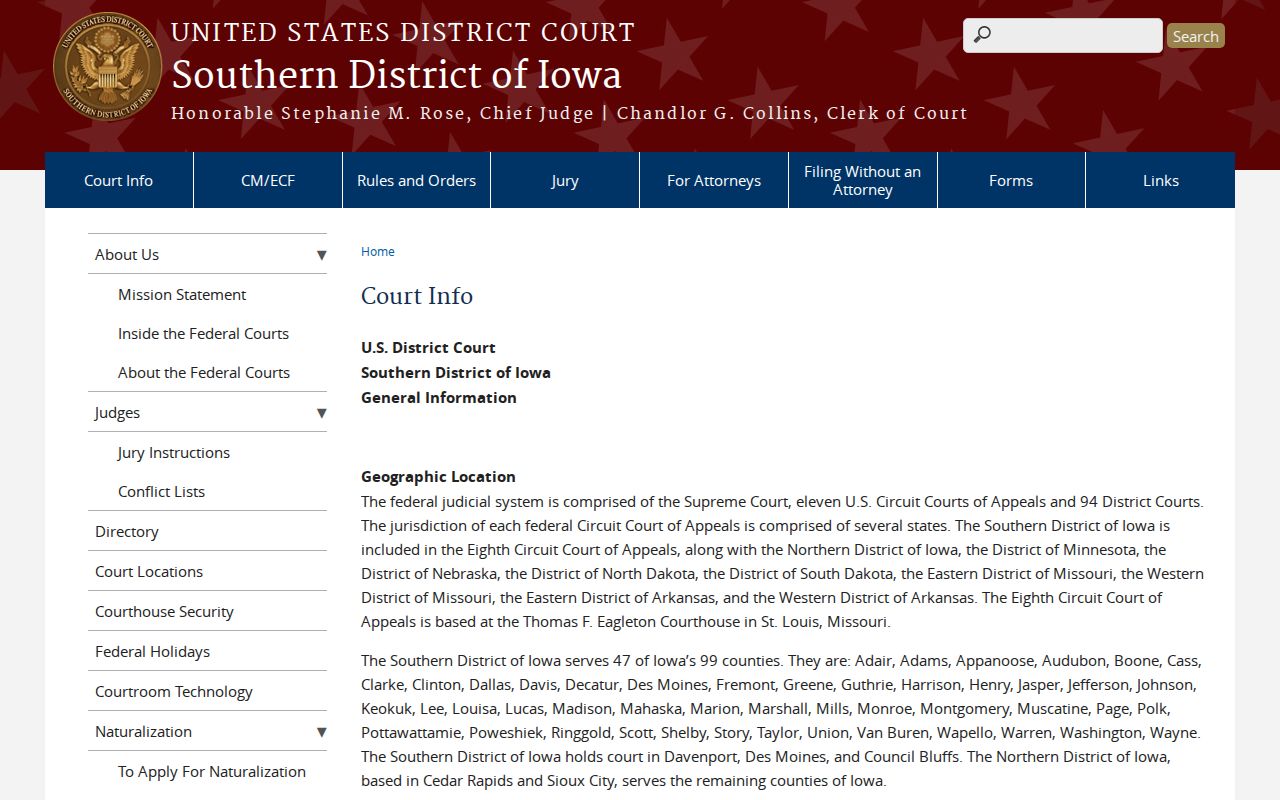 Southern District information for Poweshiek County municipal court warrant jurisdiction